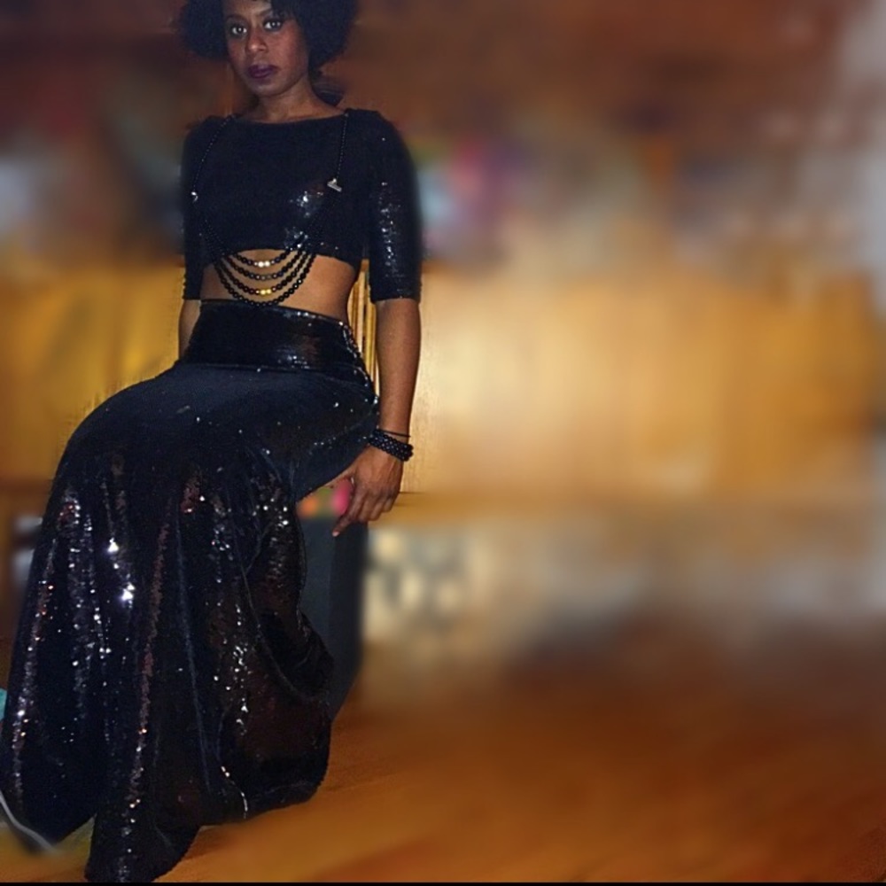 Two piece sequin dress.
