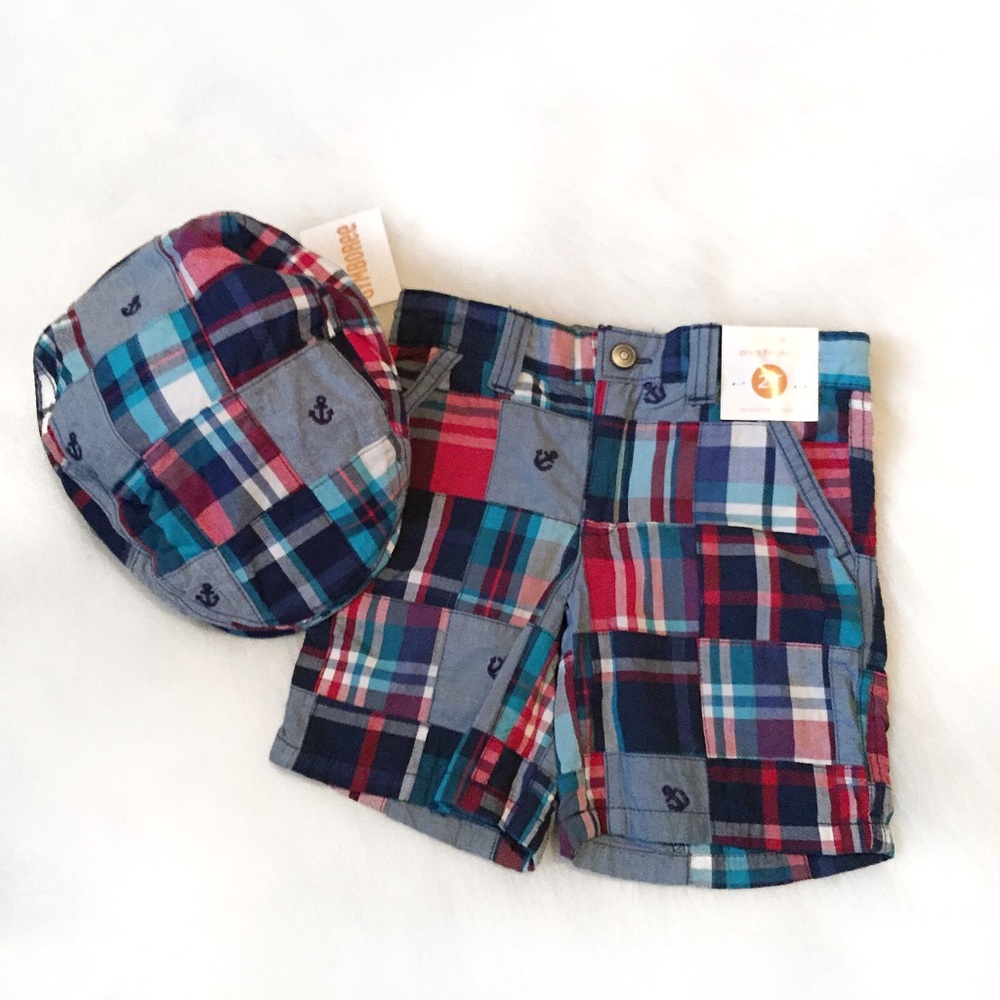 Gymboree Madras Patchwork Shorts & Cap