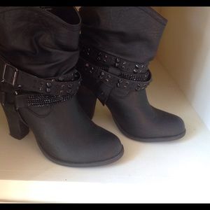 Black leather booties