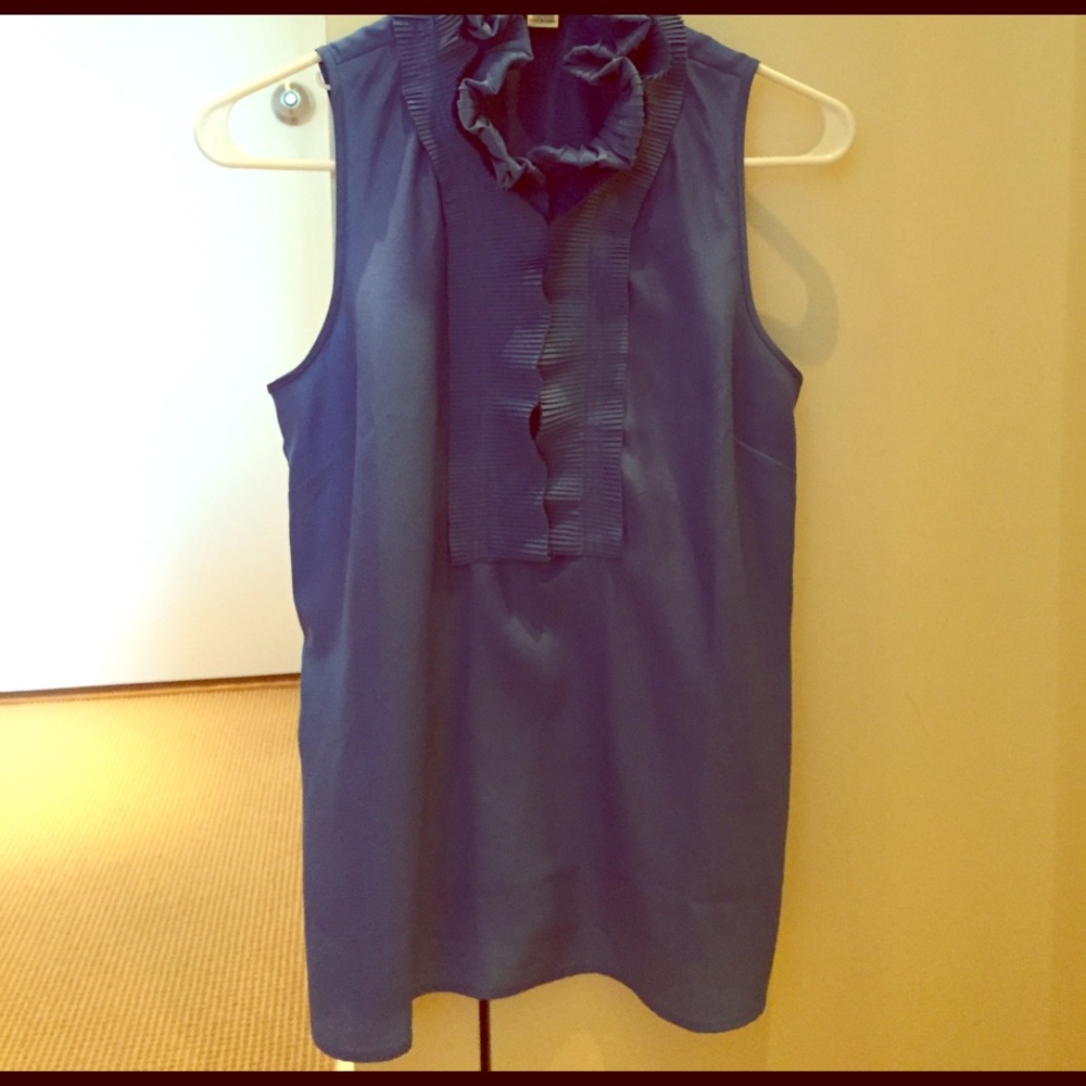 J. Crew blue shell top with ruffle collar