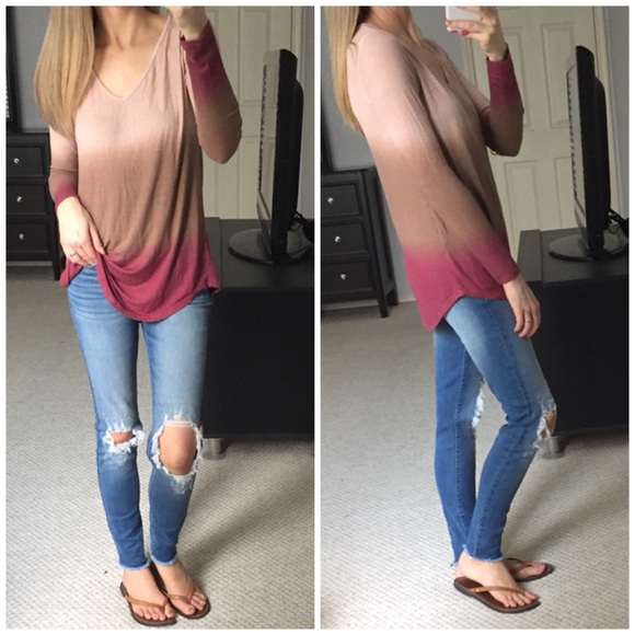 💥BLOWOUT SALE💥Soft Mauve Ombré Long Sleeve - Picture 3 of 6