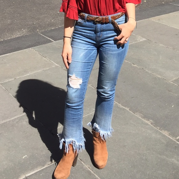 Denim Distressed & Fringed Bottom - Picture 2 of 6