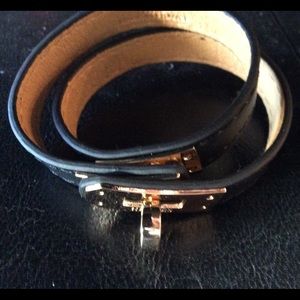 Black leather bracelet- gold hardware