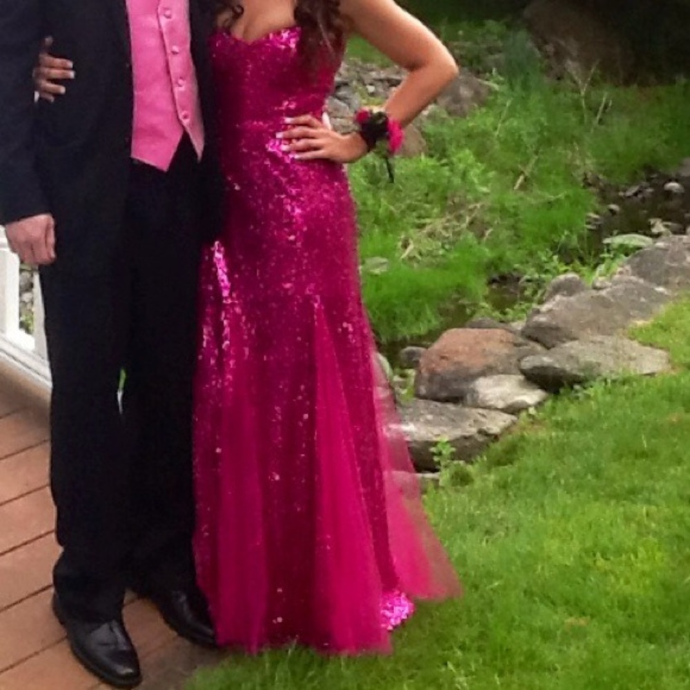 Hot pink sequin prom dress