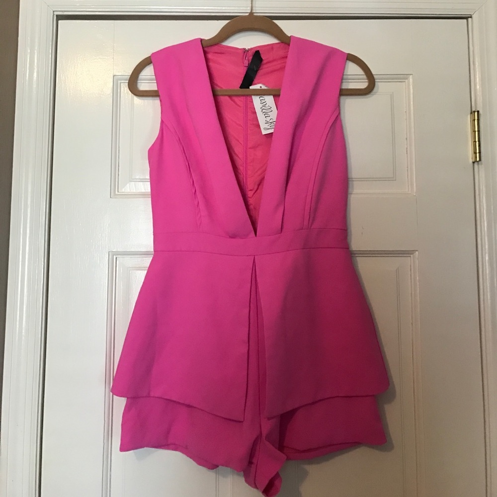 NWT Low Cut Peplum Romper - Fushia