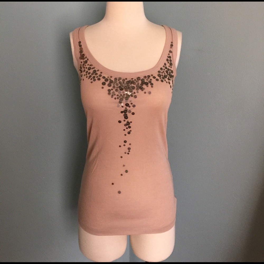 Theory khaki knit tank w/ metal embellishment sz P