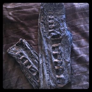 Distressed acid wash blue jeans