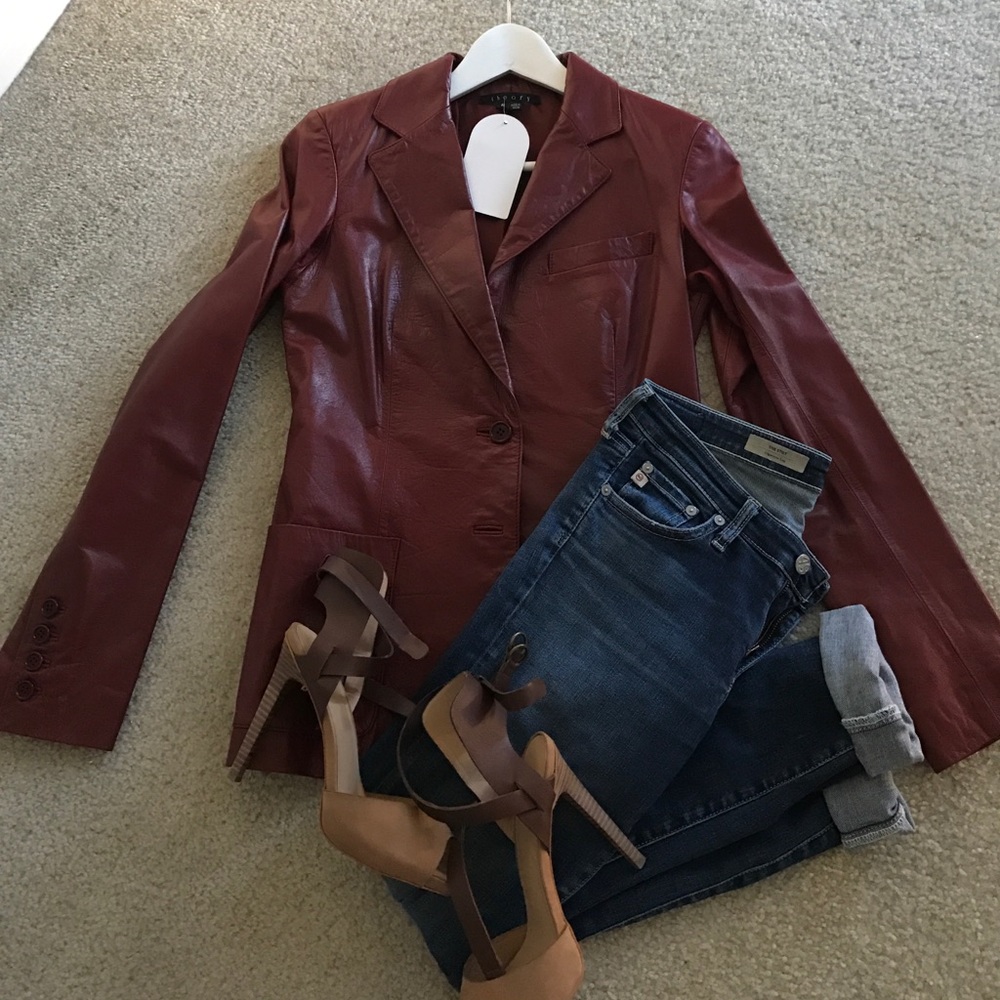 Theory cranberry leather blazer