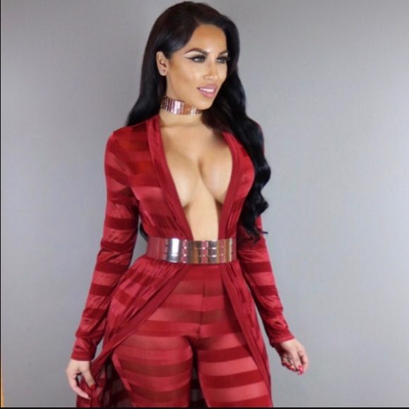 Two Piece Duster Legging Stripped Mesh Set - Picture 3 of 6