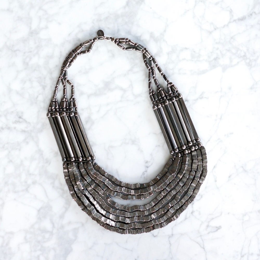 Gun metal metallic Chunky Boho Necklace