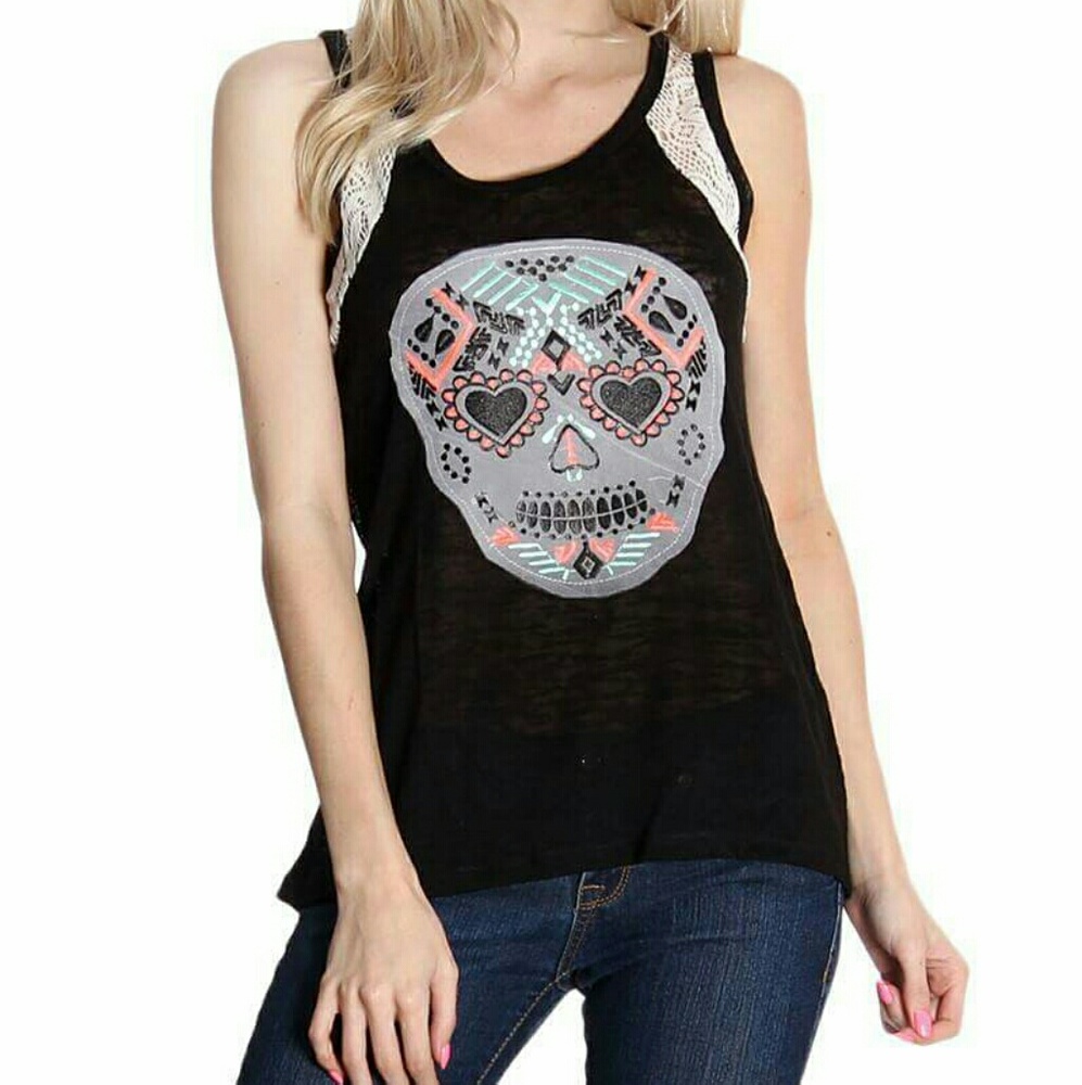 Junior's Black Sugar Skull Tank