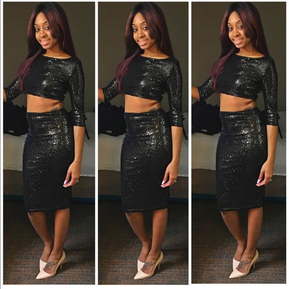 2 piece sequin skirt and crop top