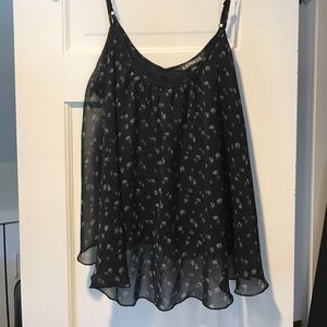 Express black and white floral flowy top