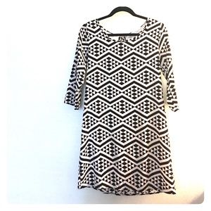 Peach Love Cream Black and White Geometric Dress
