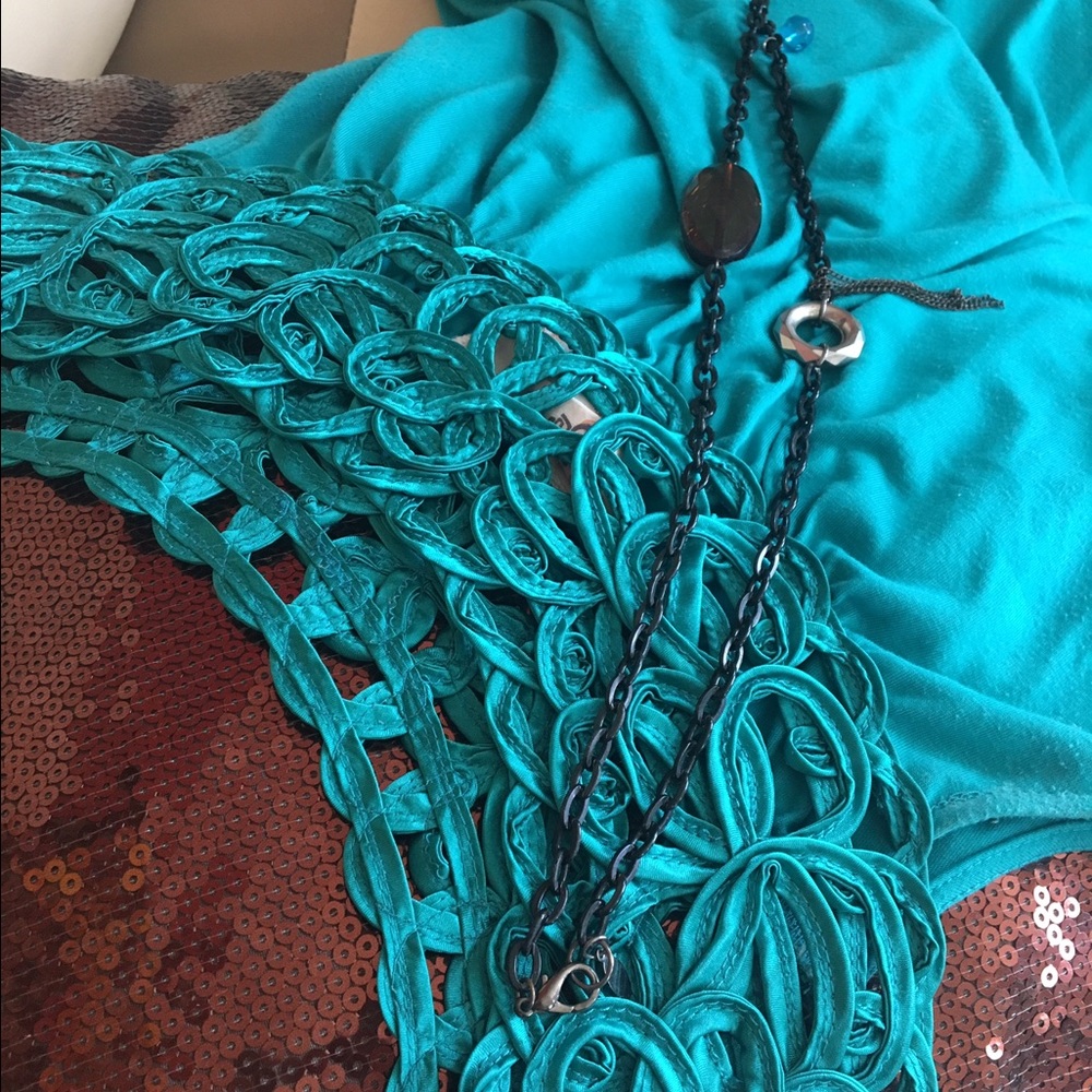 Off shoulder turquoise dress with FREE necklace