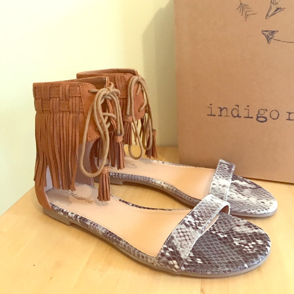 BNWT Indigo rd. Fringed Sandals Festival Style