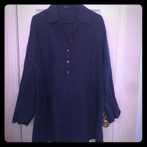 100%linen navy top