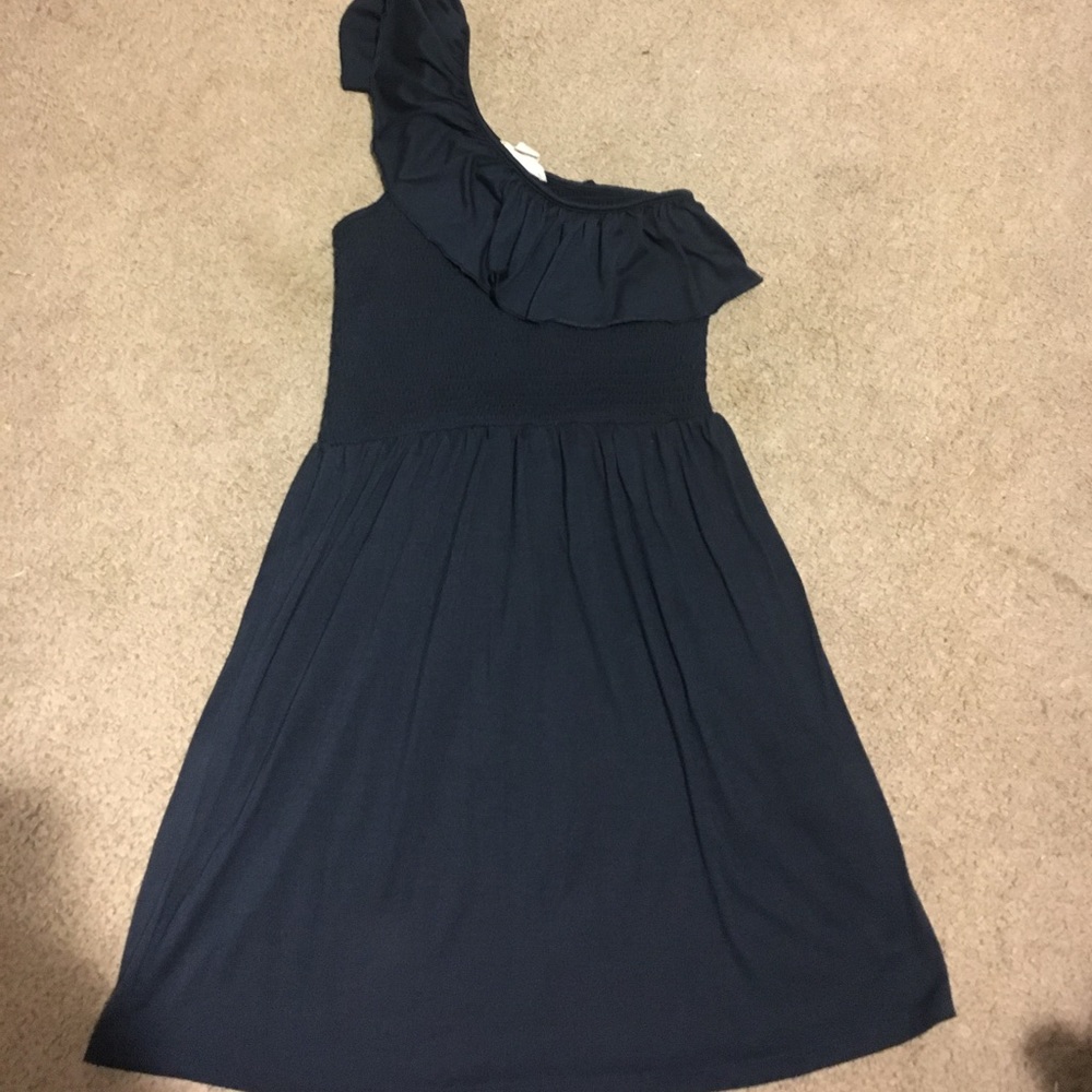 One shoulder ruffle dress NAVY