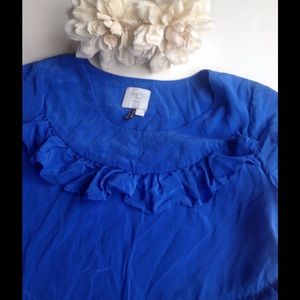 Anthropologie HD Paris Cobalt Ruffle Blouse