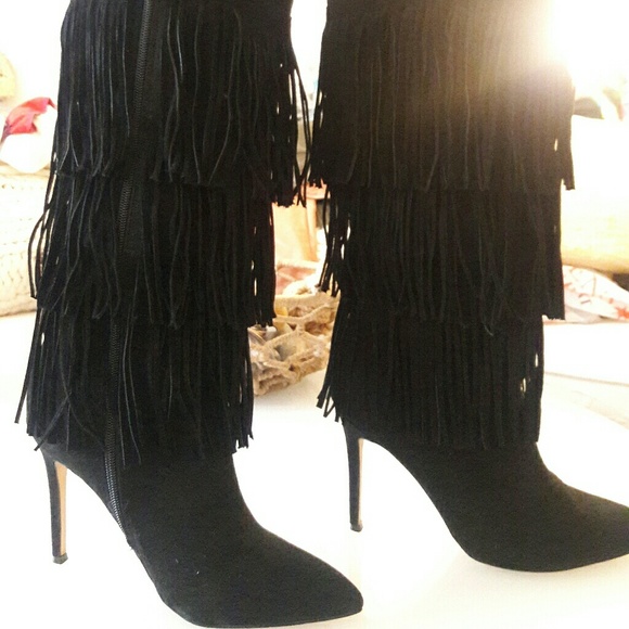 Express Shoes - Suede fringe boots, gorgeous,  sexy stiletto heels