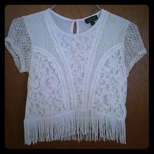 TOPSHOP Fringe Top with Lace Patterns Size 8