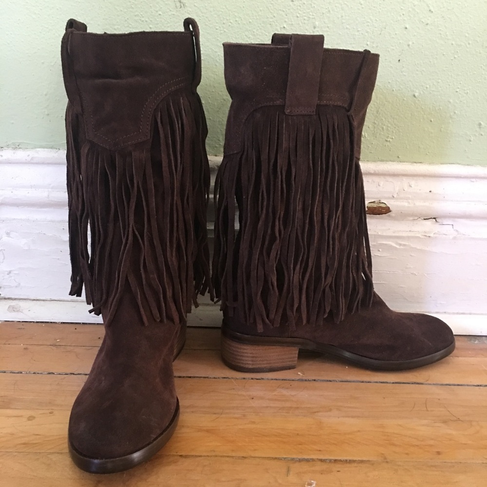 Dark brown Lucky Brand fringe boots