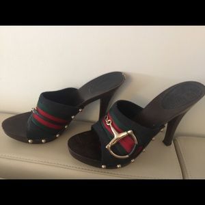 GUCCI slide sandal Horsebit wooden sole 9.5M
