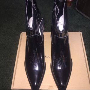 NWT Zara black leather cowboy boots sz 9