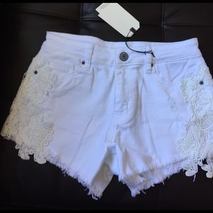 NWT Lace Crochet High Waisted Denim Shorts White