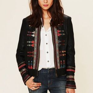 Free people embroidered faux leather jacket xs