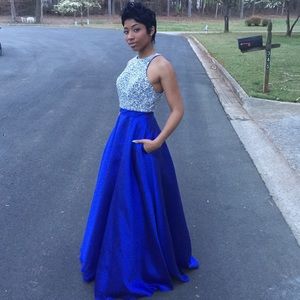 BLUE AND SILVER JOVANI PROM DRESS