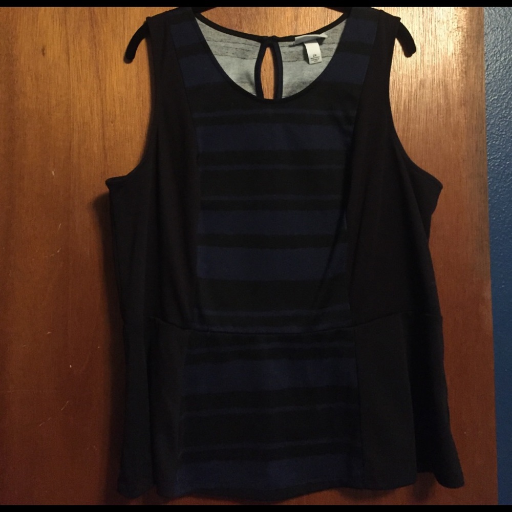 3/$15 Black/Blue Peplum Top, 2X!