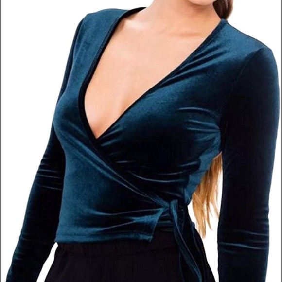 Sweaters - Deep V-Neck Velvet Cross Tie Shawl Sweatshirt