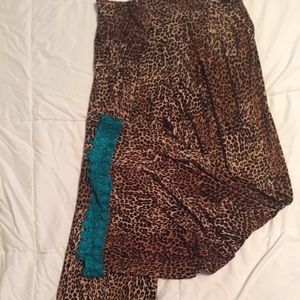 Leopard print Palazzos w/Turquoise lace bottom