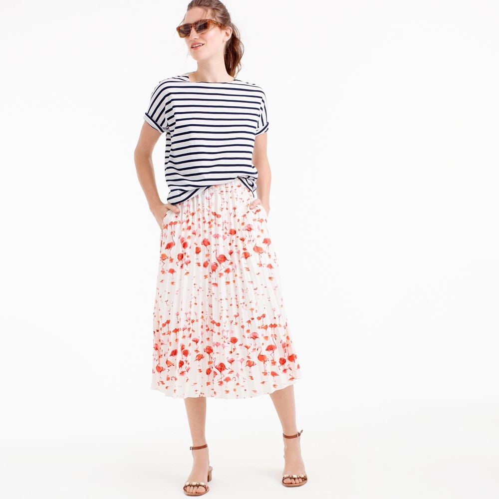 J Crew pleated flamingo print mini skirt
