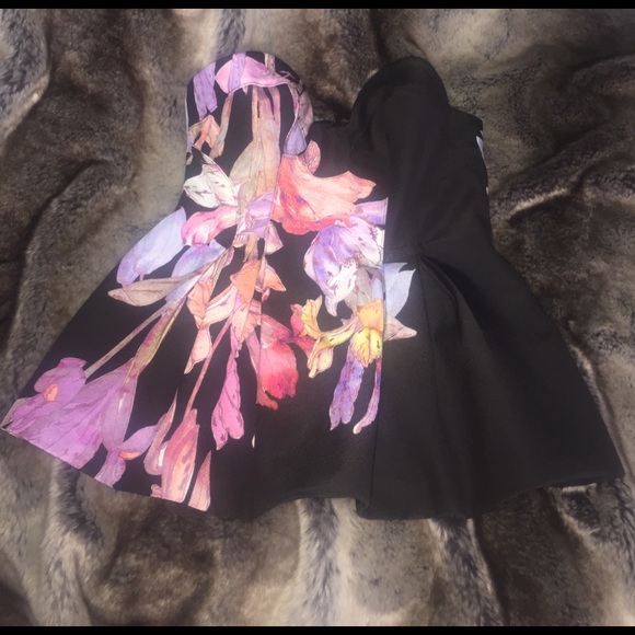 KEEPSAKE the Label Tops - Keepsake Strapless Peplum Bustier Black Floral