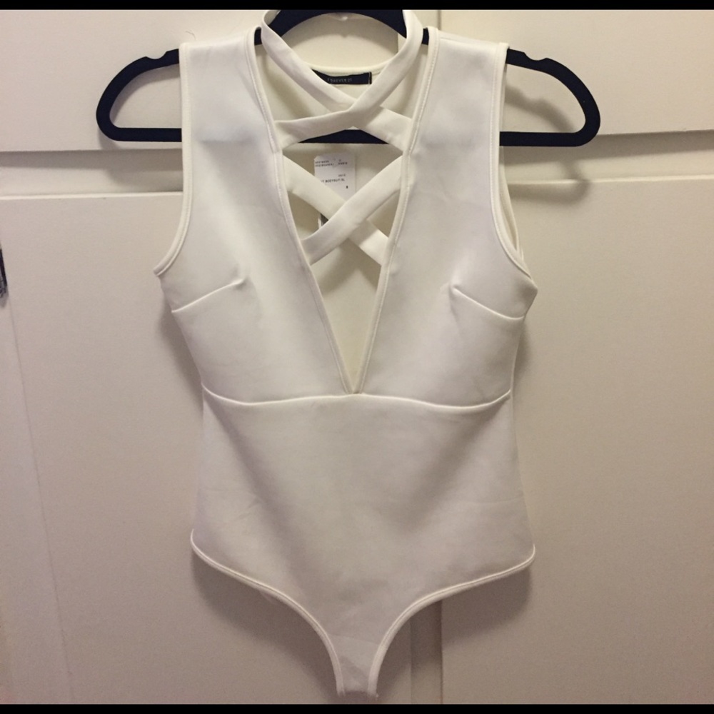 Forever 21 Knit Bodysuit in Ivory
