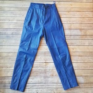 Vintage High-Waisted Blue Leather Pants (XS)