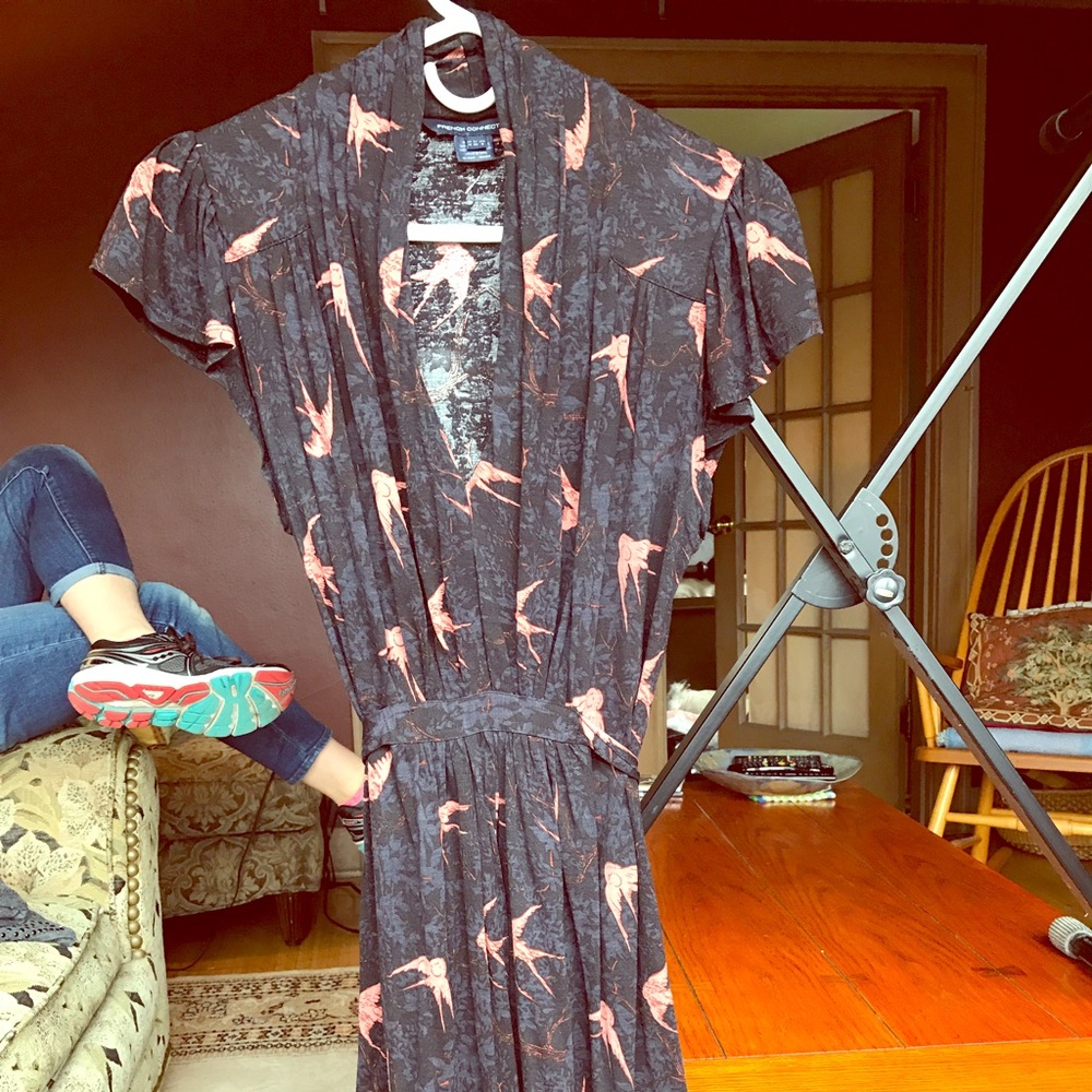 Bird Print v neck dress