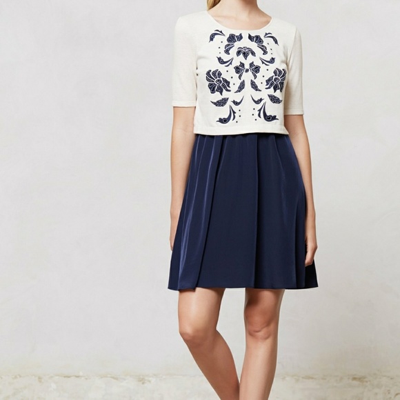 Anthropologie Dresses & Skirts - NWT Anthro Lilka Blue Embroidered A-line Dress M