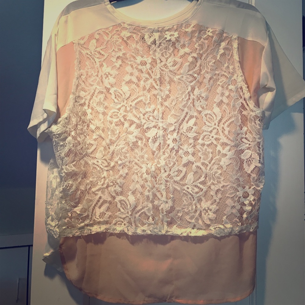White and cream lace back blouse