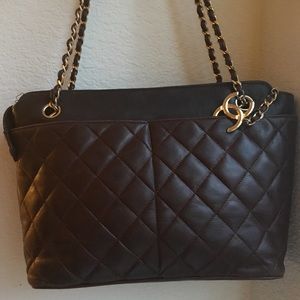 Brown auth vintage Chanel quilted lamb skin purse