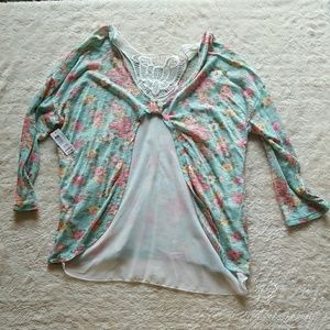 BNWT Sheer crochet-back top