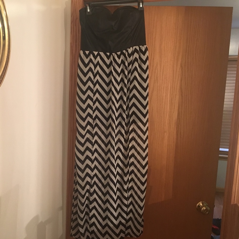 Strapless Black and Stripped Dress - High Low