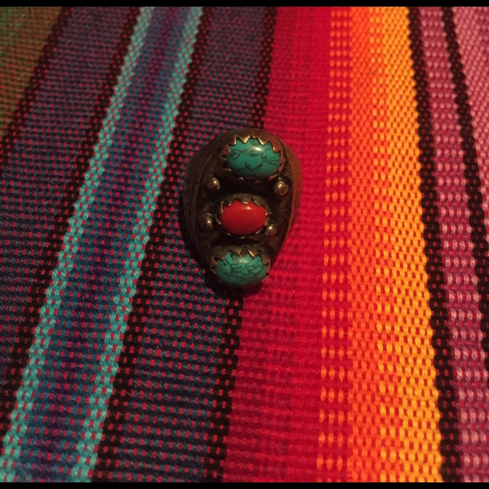 ❌SOLD❌Turquoise and Coral Navajo Ring