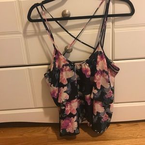 Floral ruffle tank top
