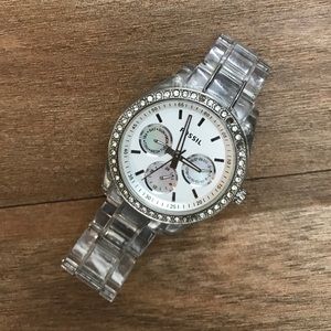 Clear Fossil watch