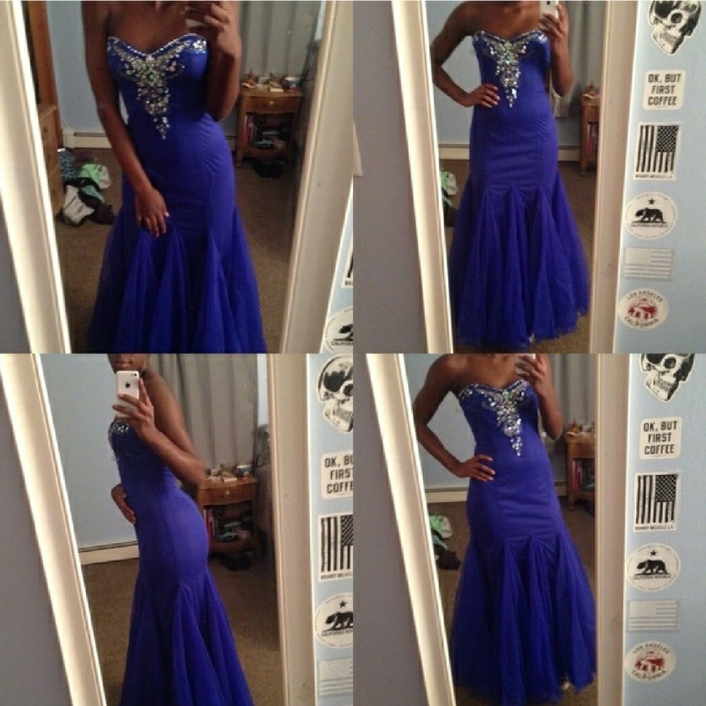 Prom Pageant Royal Blue Rhinestone Trumpet dress