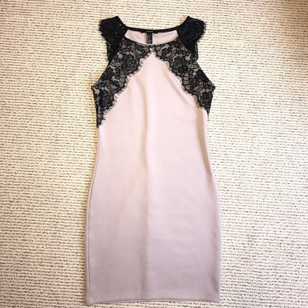 Tan and Black Lace Dress