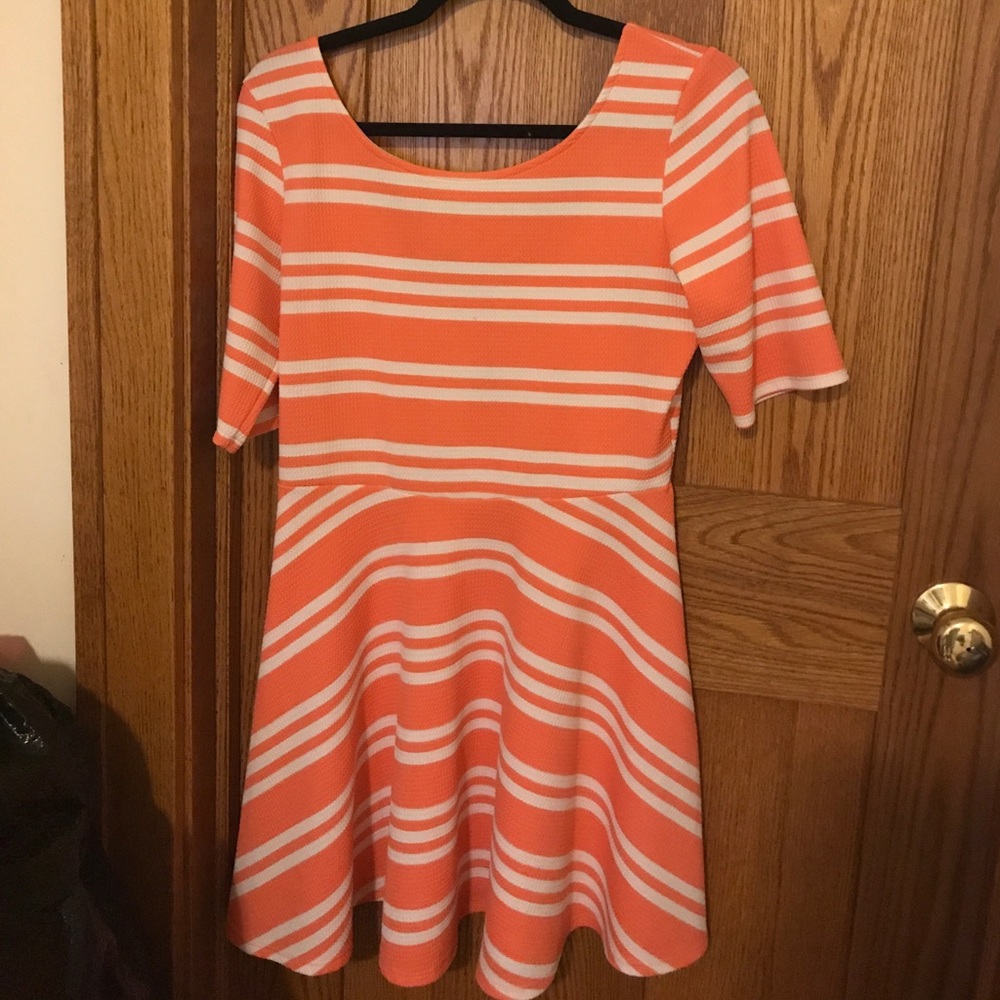 Coral and white striped dress!!